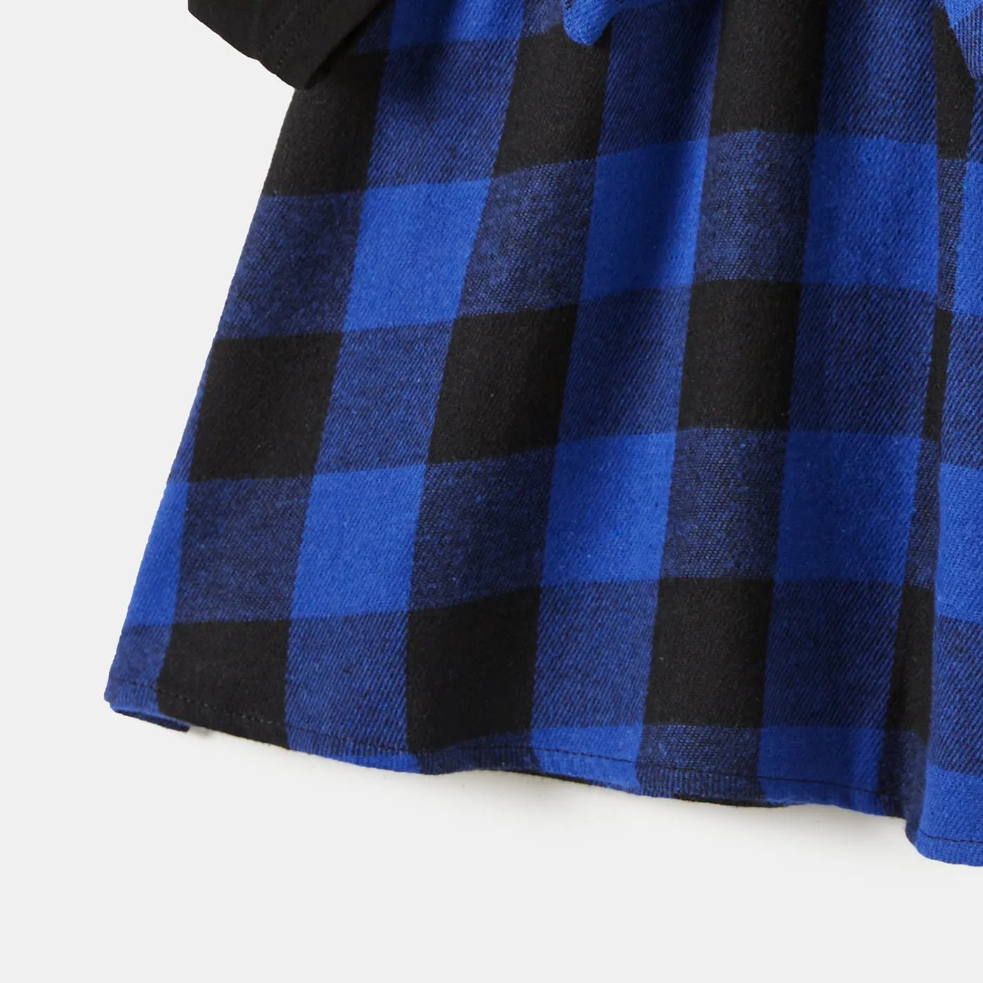 Family Matching Blue Long-sleeve Splicing Plaid Dresses and Polo Shirts Sets