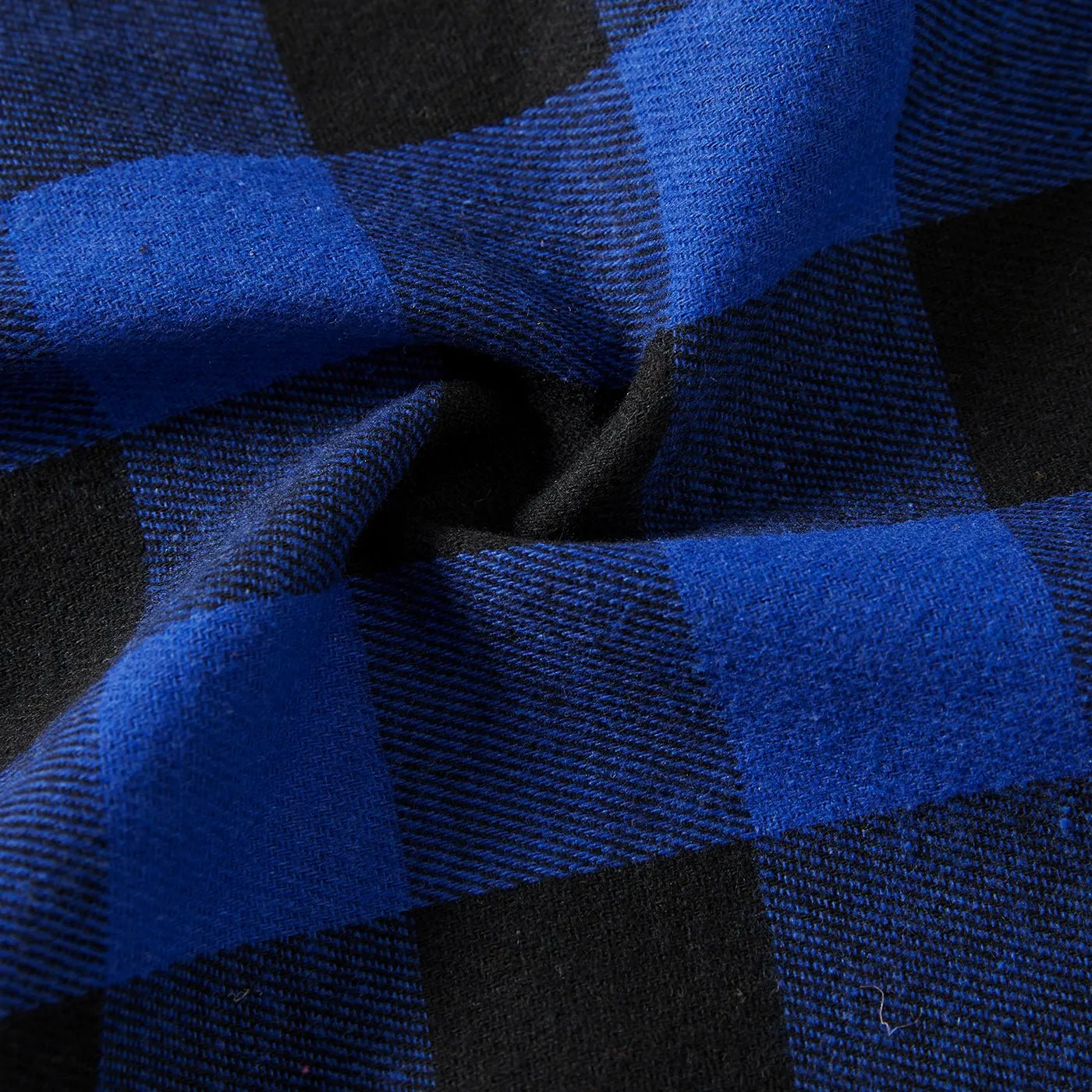 Family Matching Blue Long-sleeve Splicing Plaid Dresses and Polo Shirts Sets
