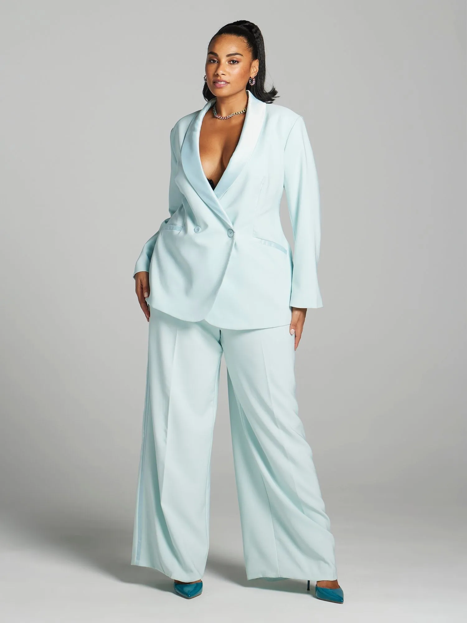 Fashion To Figure - Teagan Satin Trim Single-Breasted Blazer