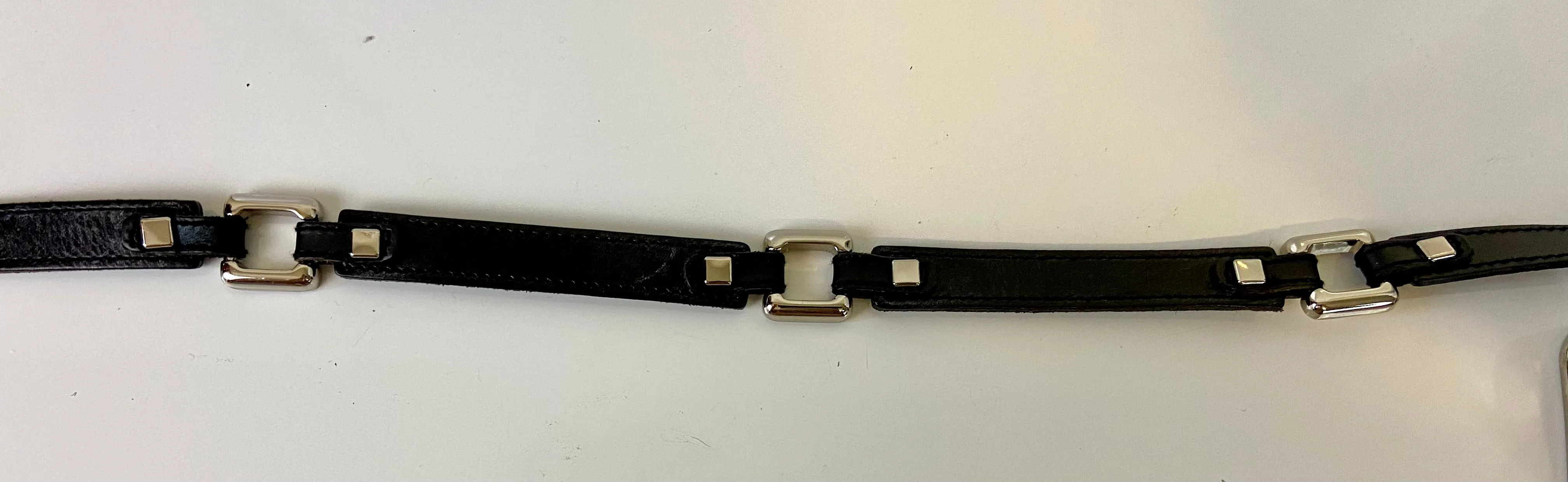 Fossil Black Leather Belt with Silver Tone Metal Buckle & Link Accents