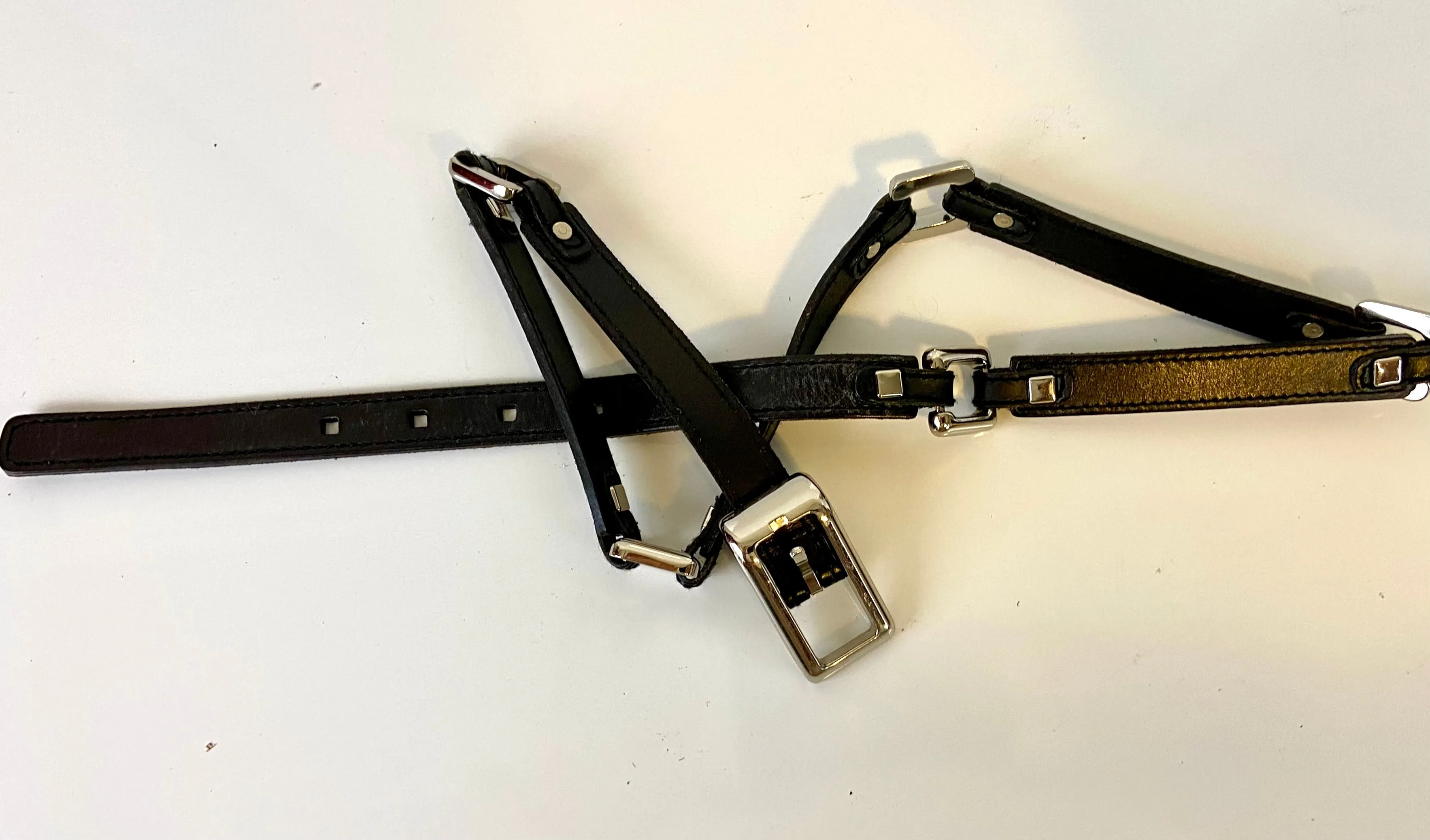 Fossil Black Leather Belt with Silver Tone Metal Buckle & Link Accents