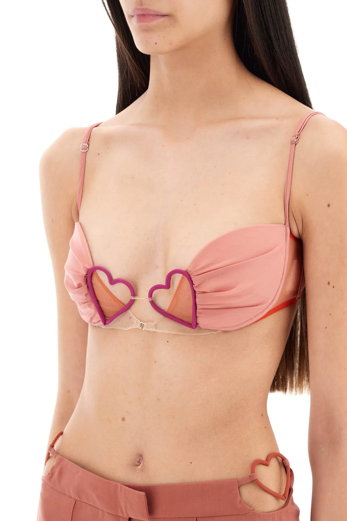 gathered bralette top with hearts