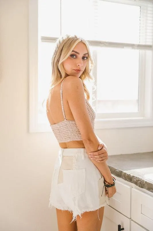 Gingham Smocked Bralette Top