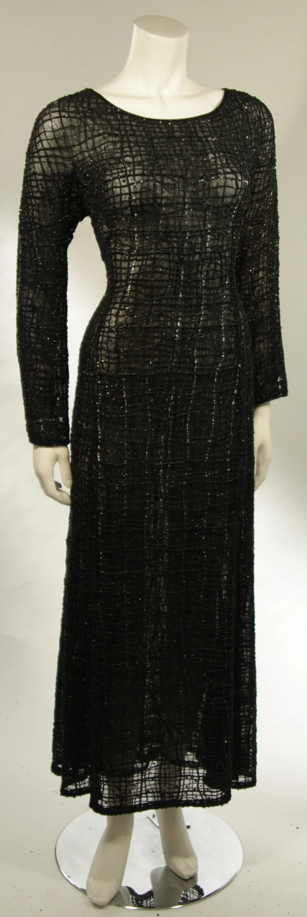 GIORGIO ARMANI Geometric Pattern Black Beaded Gown Size 44
