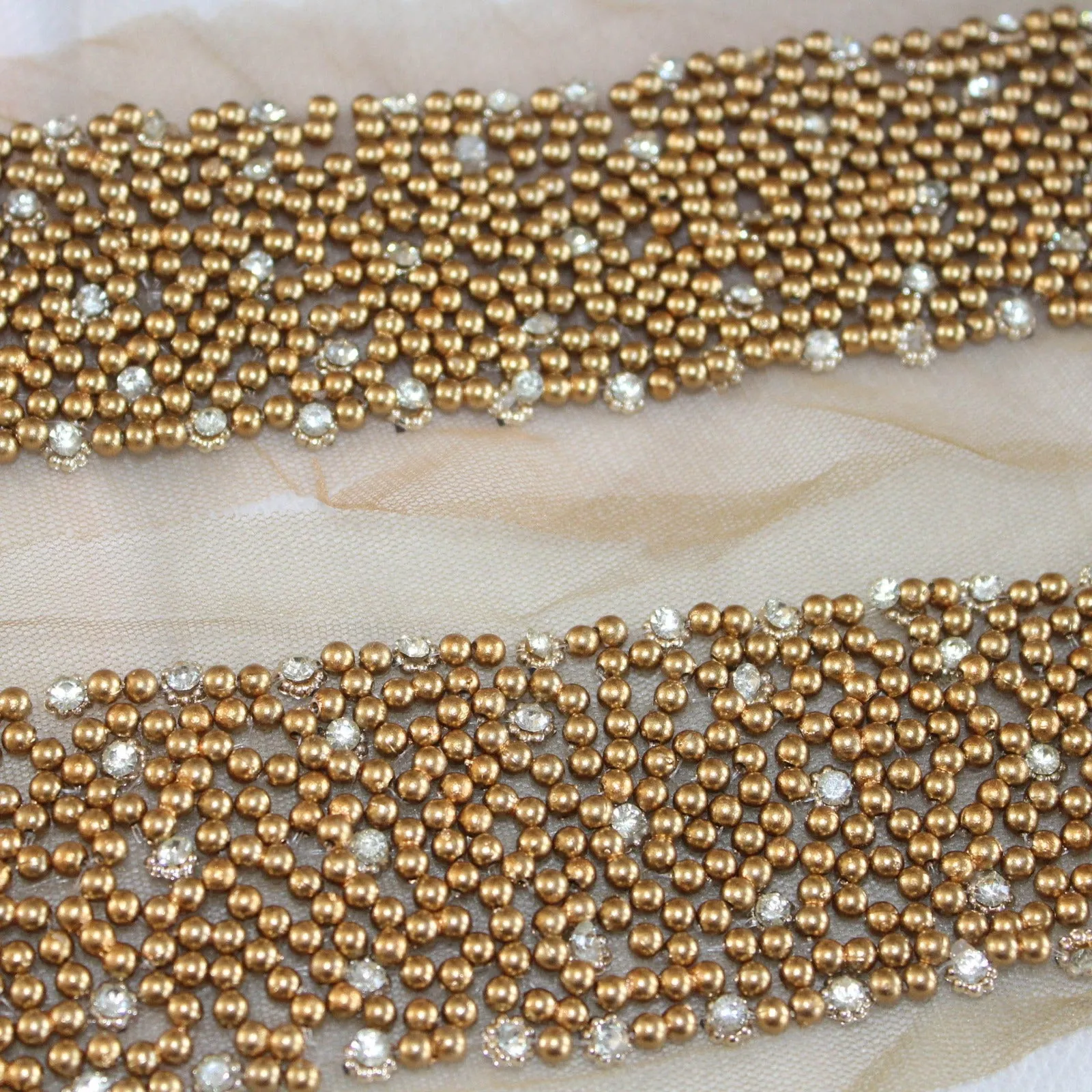 Golden Pearl Work Embellished Handwork Trim (Wholesale)