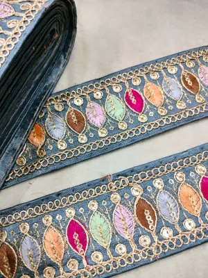 Gray Multicolor Embroidery Work Lace