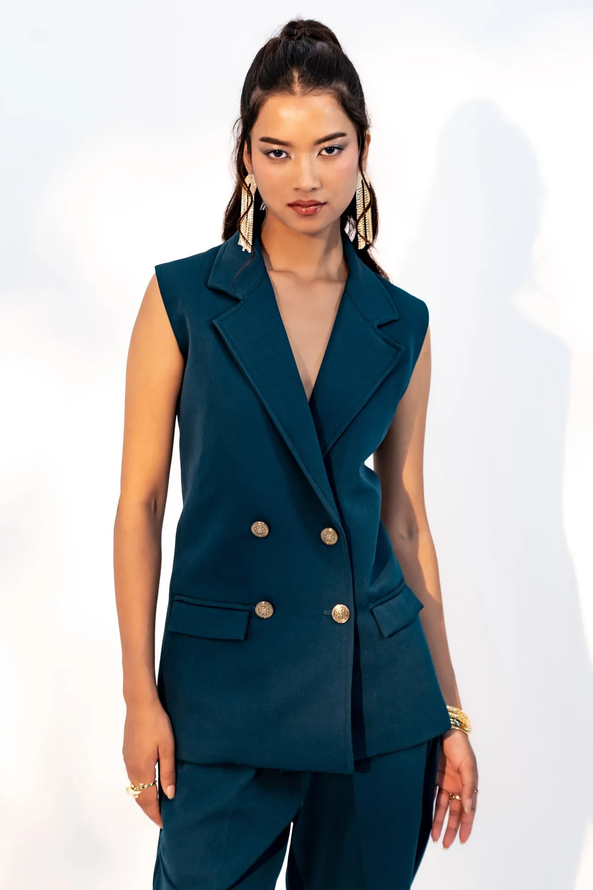 Green Sleeveless Blazer & Pants