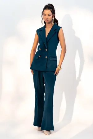 Green Sleeveless Blazer & Pants