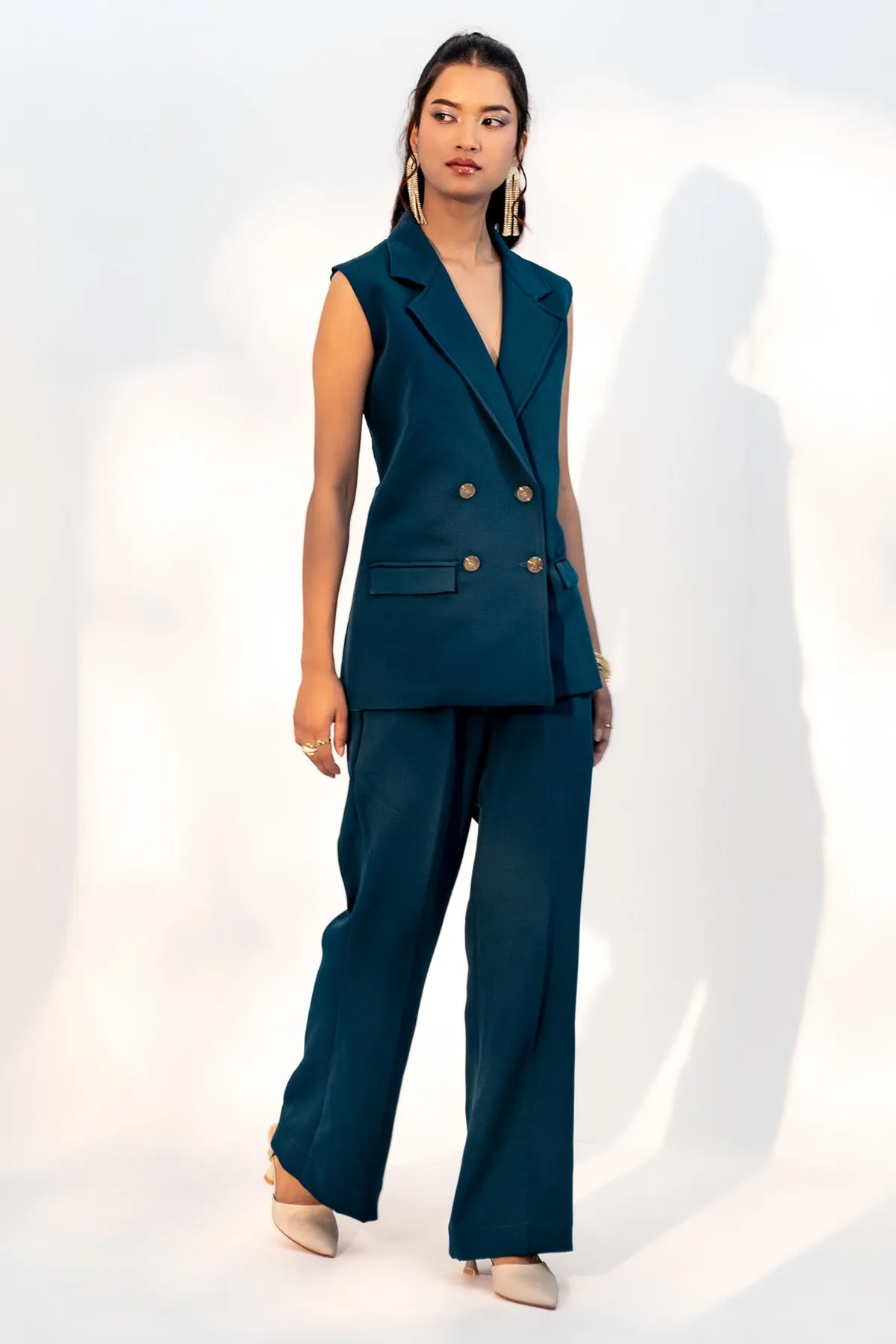 Green Sleeveless Blazer & Pants