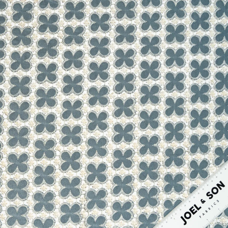 Grey Geometric Floral Embroidered Microfibre