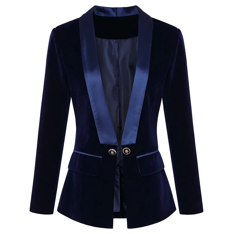 HIGH QUALITY Newest Runway Designer Blazer Women&#39;s Long Sleeve Velvet Blazer Jacket Outer Wear