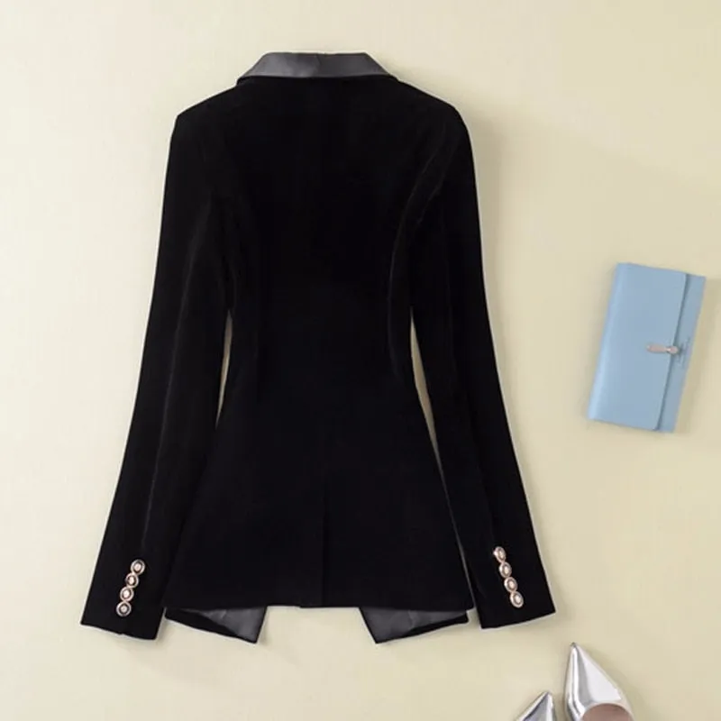 HIGH QUALITY Newest Runway Designer Blazer Women&#39;s Long Sleeve Velvet Blazer Jacket Outer Wear