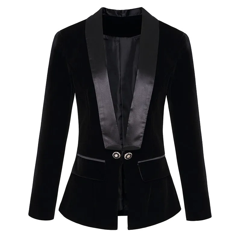 HIGH QUALITY Newest Runway Designer Blazer Women&#39;s Long Sleeve Velvet Blazer Jacket Outer Wear