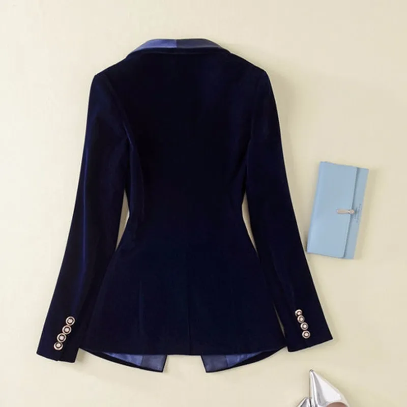 HIGH QUALITY Newest Runway Designer Blazer Women&#39;s Long Sleeve Velvet Blazer Jacket Outer Wear