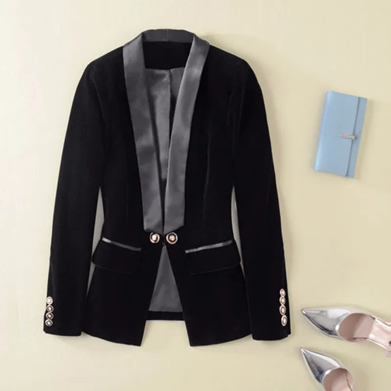 HIGH QUALITY Newest Runway Designer Blazer Women&#39;s Long Sleeve Velvet Blazer Jacket Outer Wear