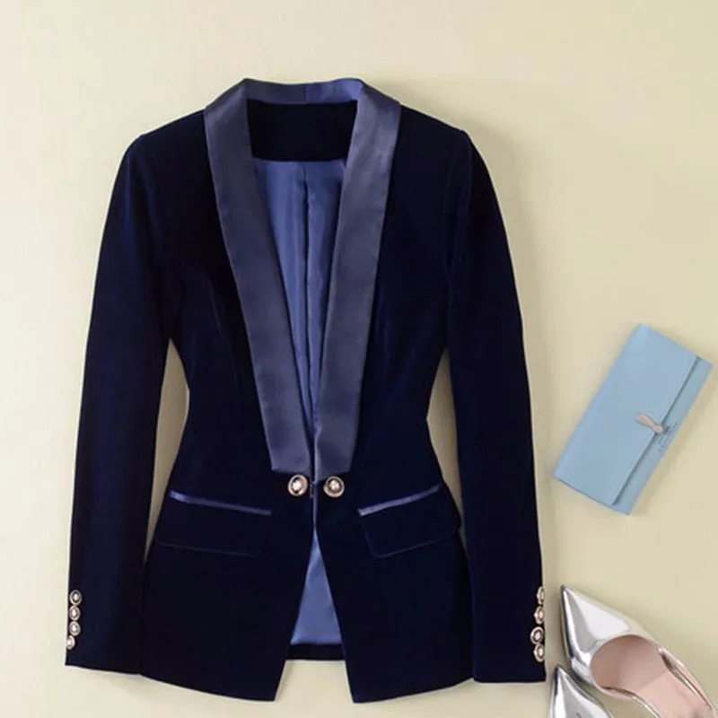 HIGH QUALITY Newest Runway Designer Blazer Women&#39;s Long Sleeve Velvet Blazer Jacket Outer Wear