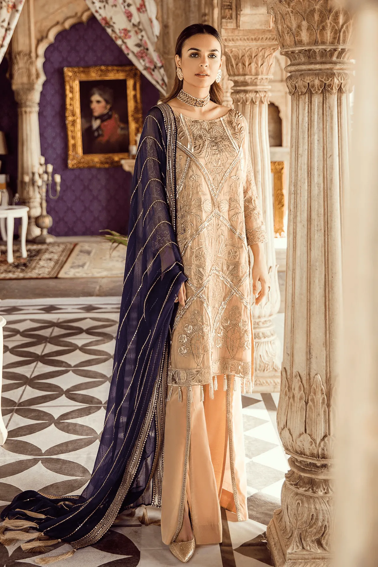 Indian Dress for girls in beige color # P2205
