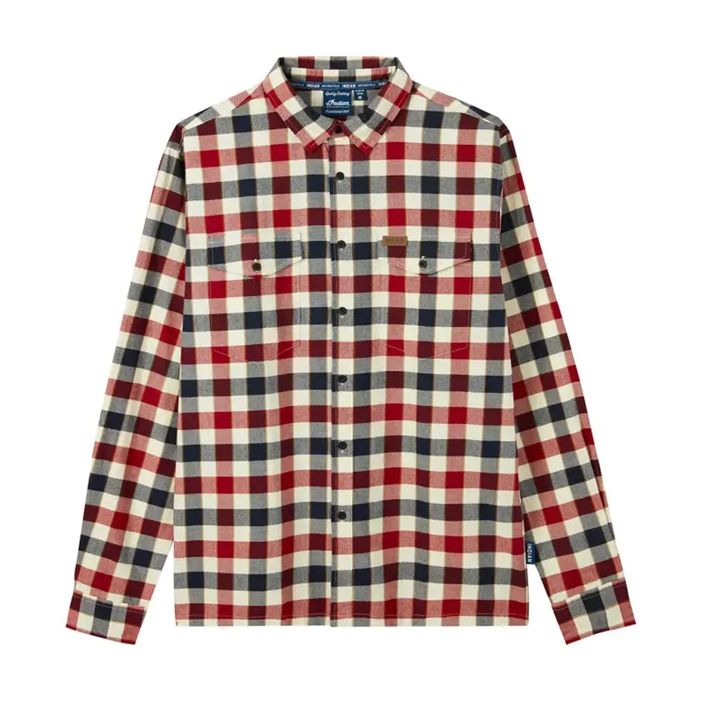 Indian Motorcycle Mens Iowa Plaid Shirt Button-Up Red