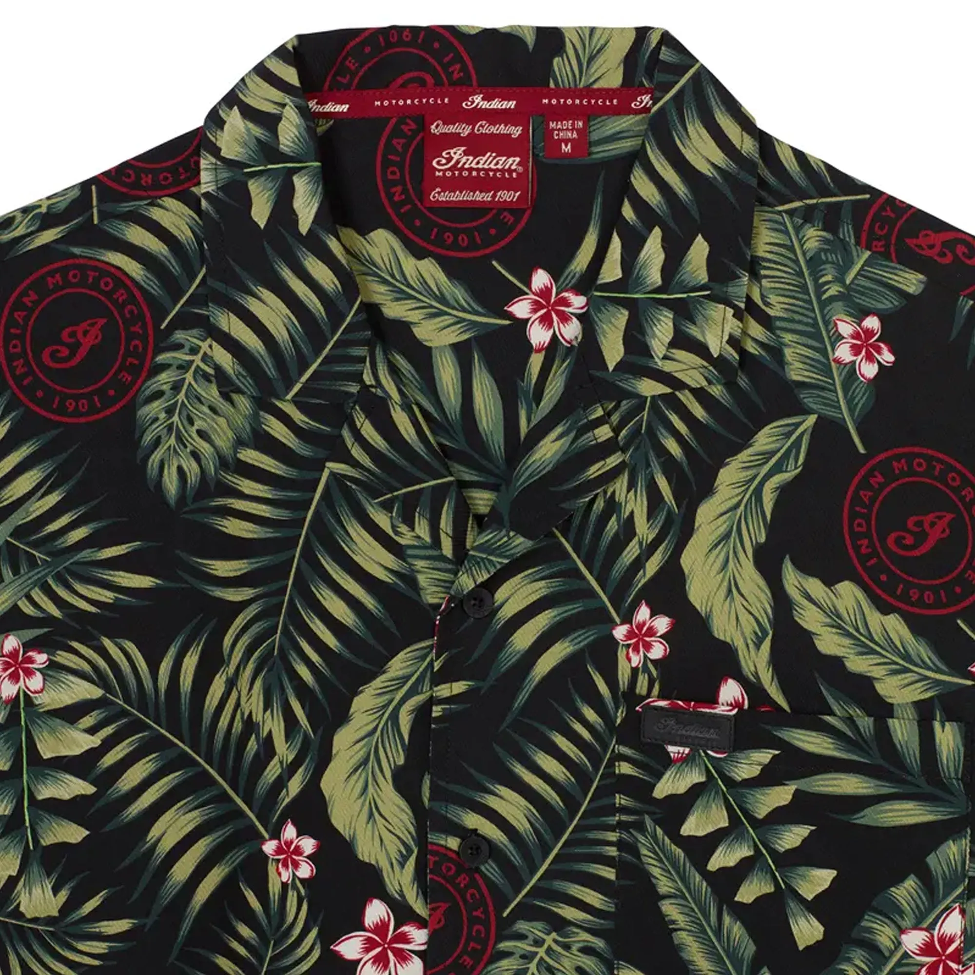 Indian Motorcycle Mens Tropical Print Shirt Button-Up Green
