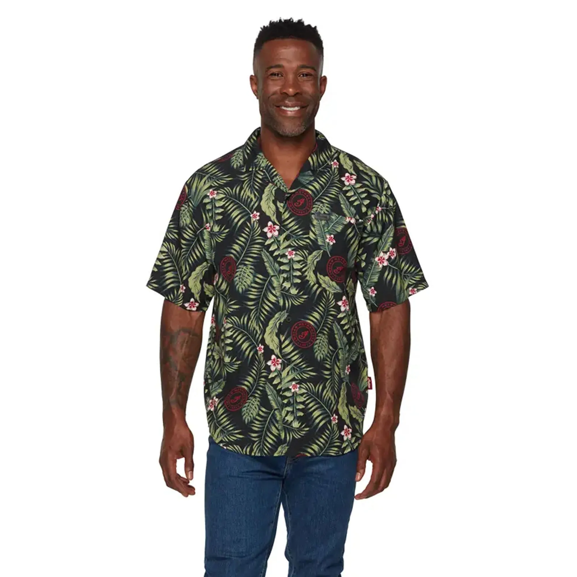 Indian Motorcycle Mens Tropical Print Shirt Button-Up Green