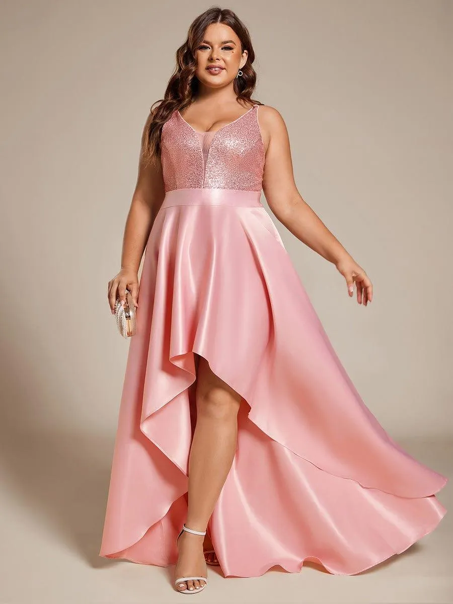 Janis | High Low Sleeveless Plus Size Dresses With Sequin for Evening