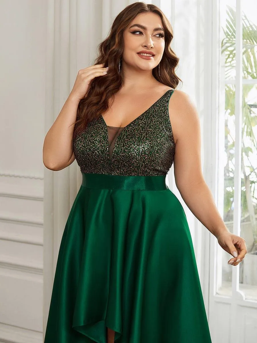 Janis | High Low Sleeveless Plus Size Dresses With Sequin for Evening
