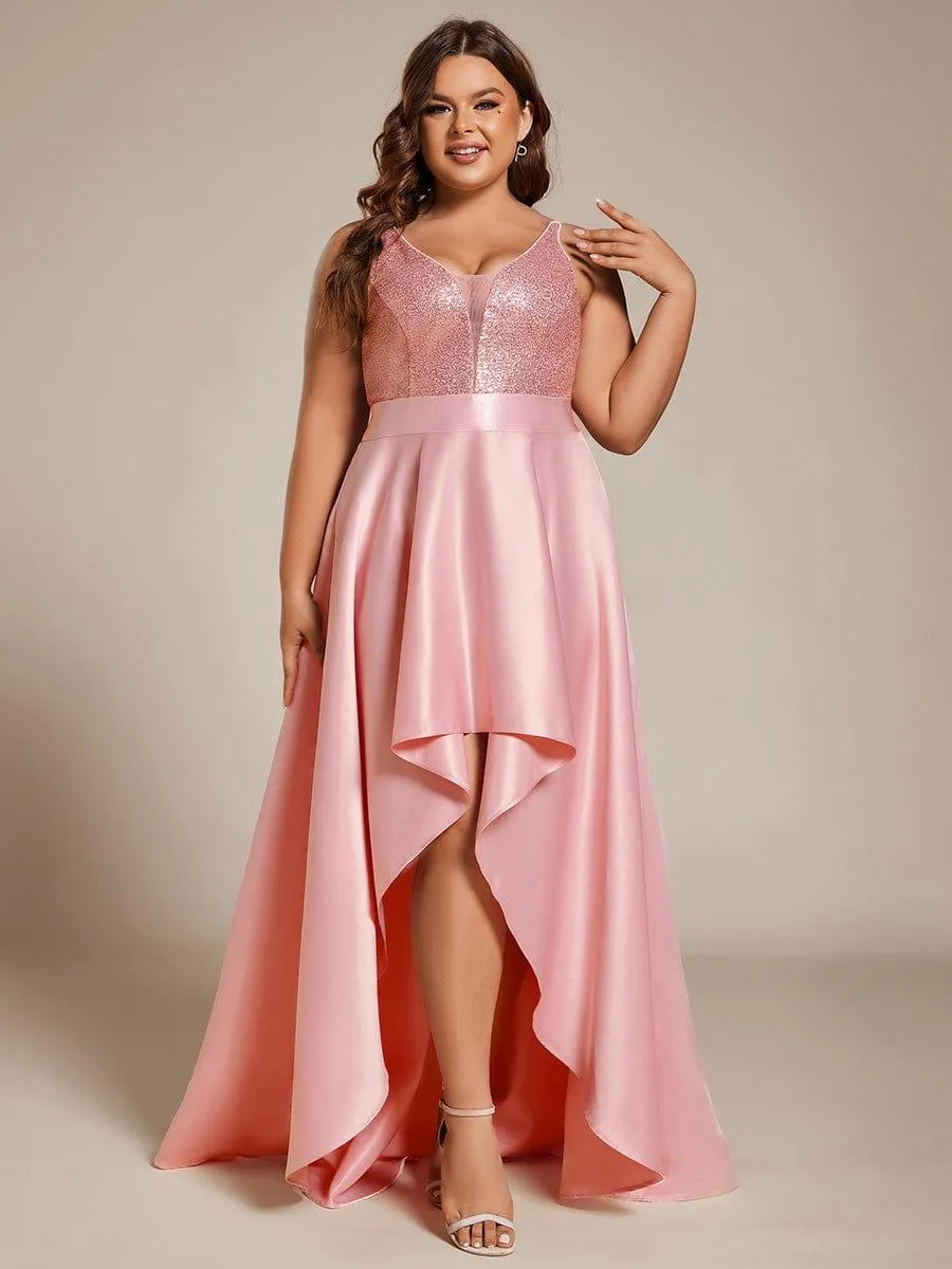 Janis | High Low Sleeveless Plus Size Dresses With Sequin for Evening