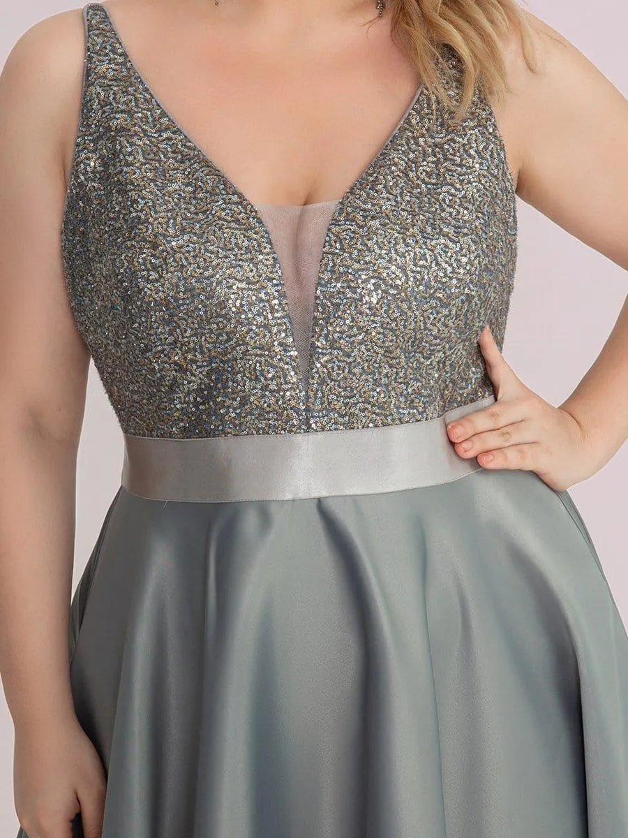 Janis | High Low Sleeveless Plus Size Dresses With Sequin for Evening