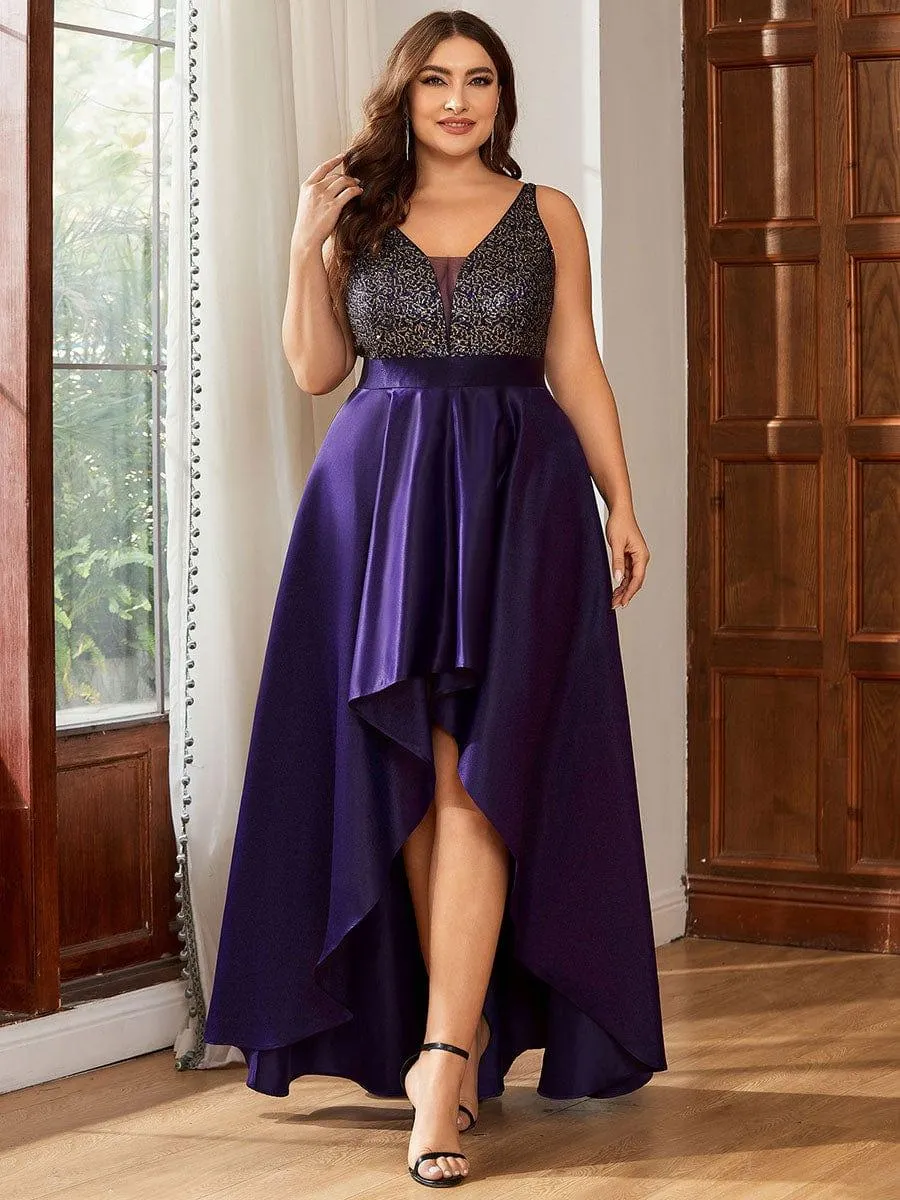 Janis | High Low Sleeveless Plus Size Dresses With Sequin for Evening