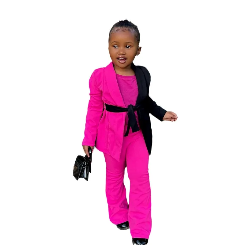 Kids Girls Colorblock Blazer   Pants Fashion Clothes Sets