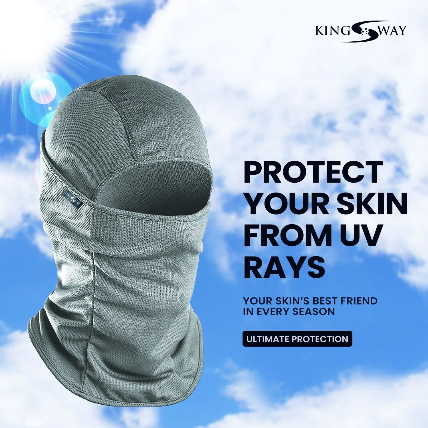 KINGSWAY® Dual Layer Face Mask for Bikers, Full Face Cover Balaclava Riding Gear Bike & Cycling Accessories Helmet Liner for Men Women Save from UV Sun and Dust, 4 Way Stretch, Grey, Pack of 1