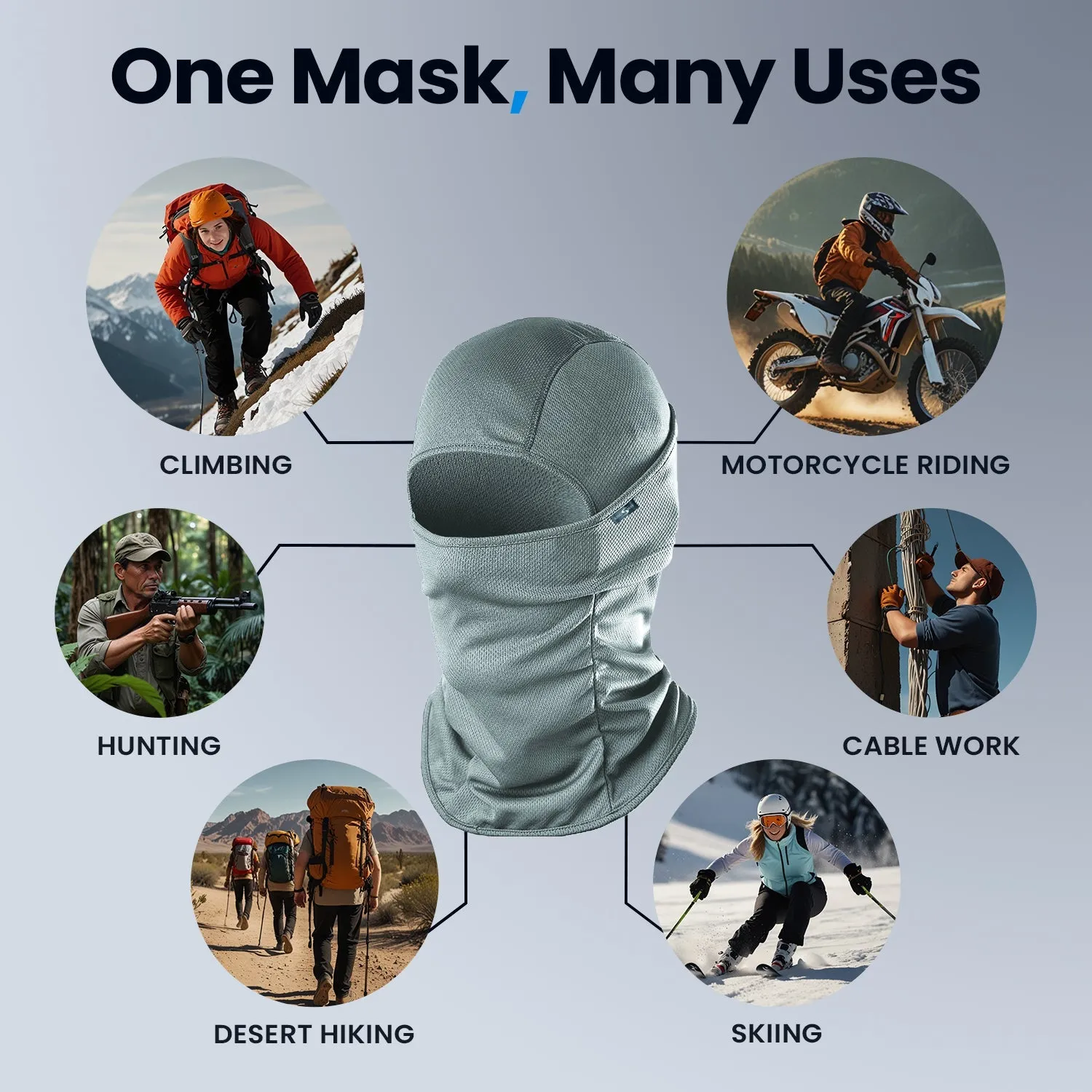 KINGSWAY® Dual Layer Face Mask for Bikers, Full Face Cover Balaclava Riding Gear Bike & Cycling Accessories Helmet Liner for Men Women Save from UV Sun and Dust, 4 Way Stretch, Grey, Pack of 1
