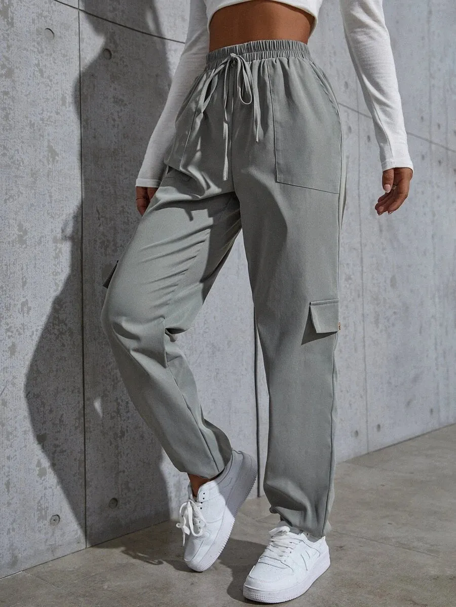 Knot Waist Flap Pocket Cargo Pants