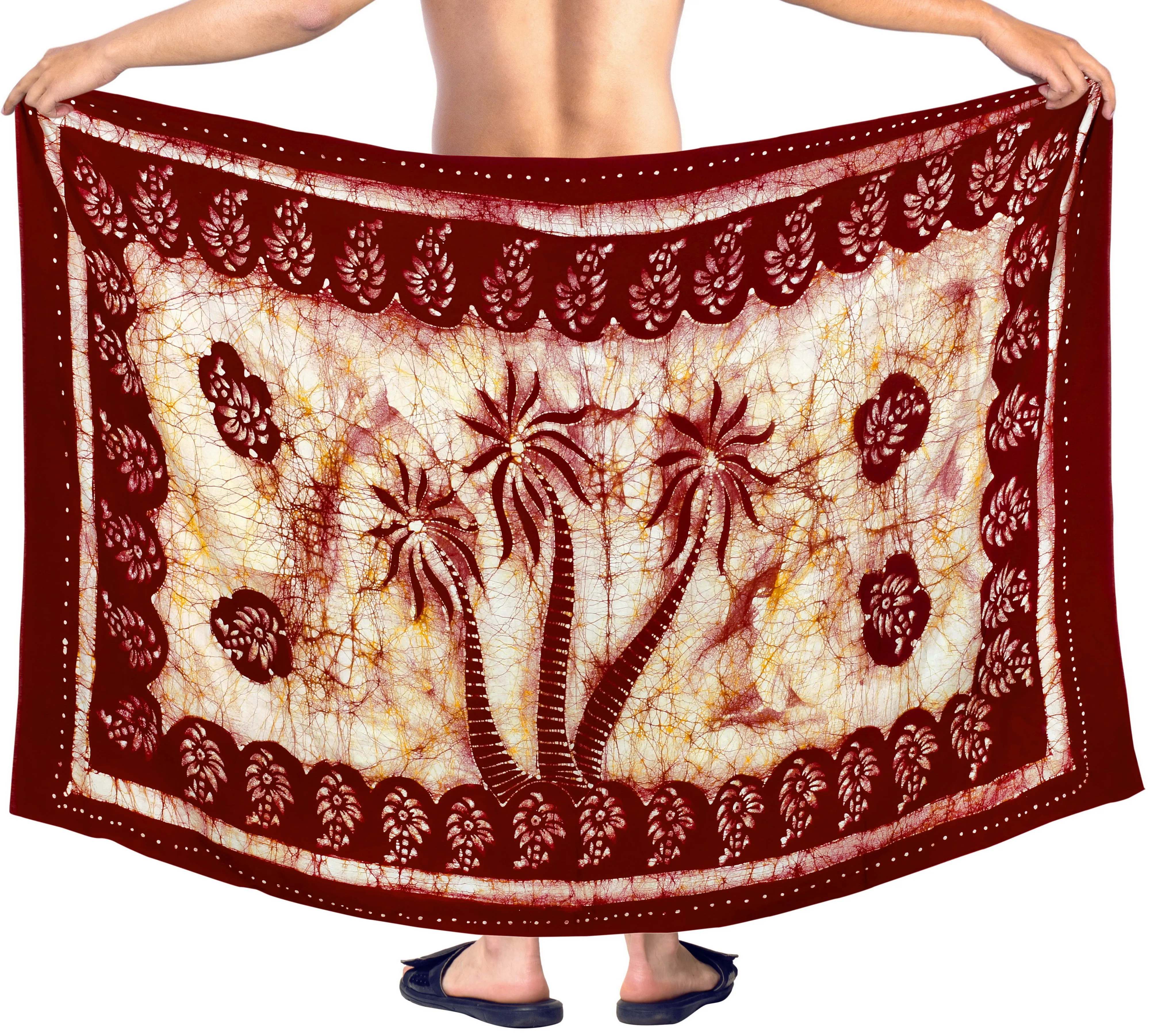 La Leela Men's Hawaiian Beach Wrap Sheer Sarong Swimming Bathing Suit Towel Beachwear Swim Pareo Cover up Long 72"X42"  Red 136854