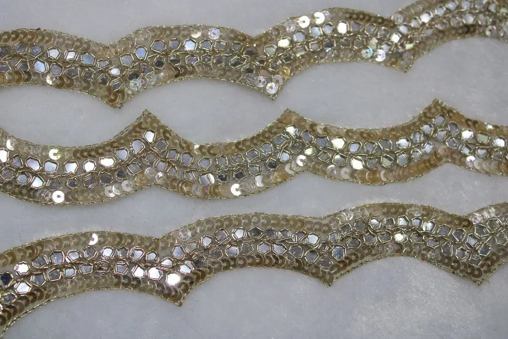 Light Golden Mirror and Sequins Work Embroidered Border