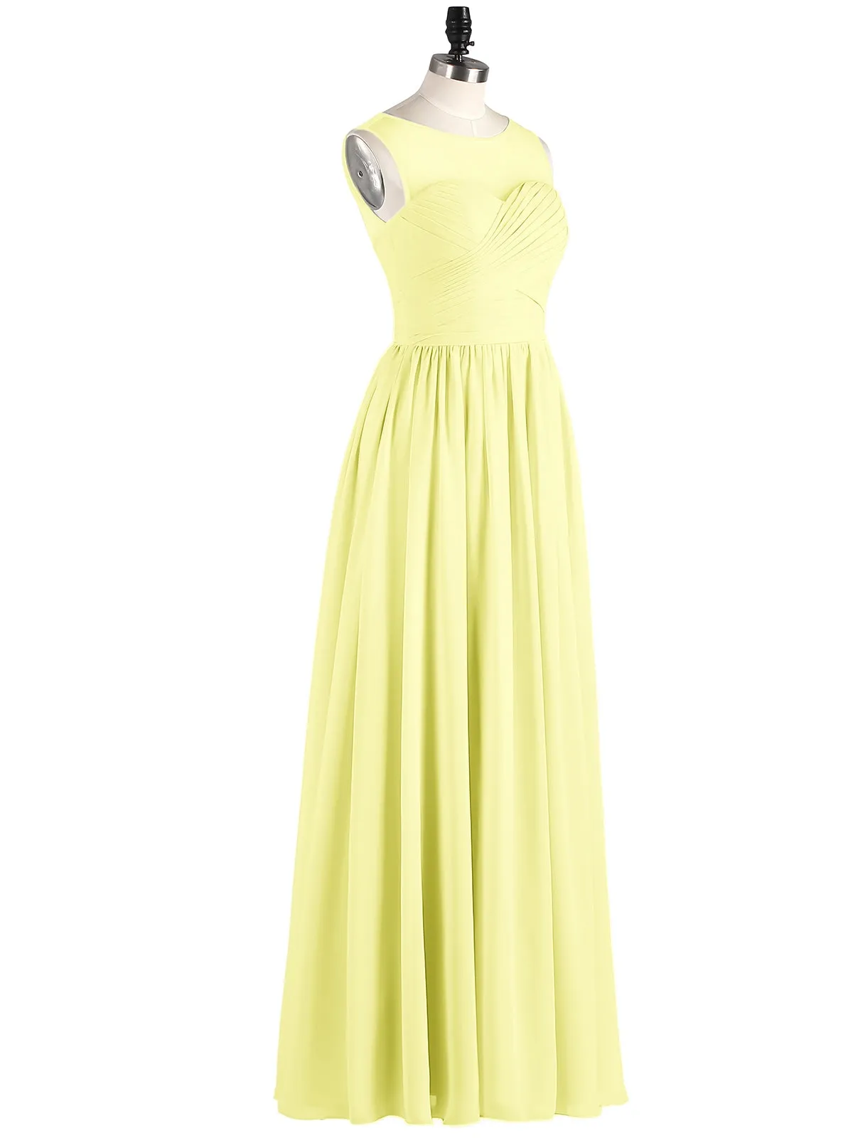 Long Chiffon Gowns with Illusion Neckline-Daffodil