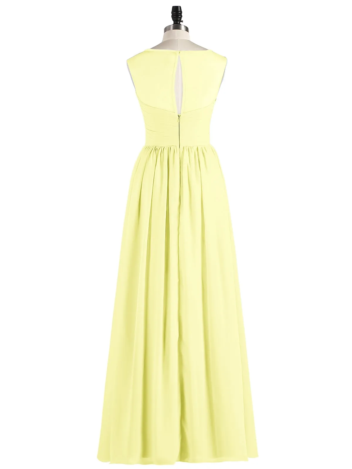 Long Chiffon Gowns with Illusion Neckline-Daffodil