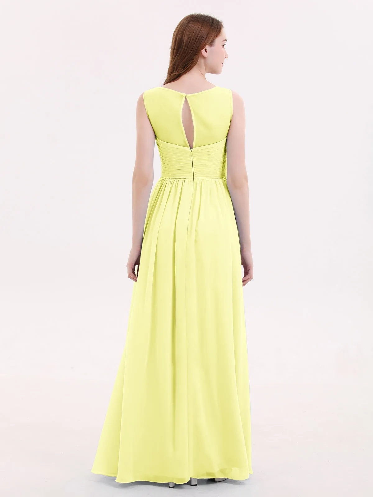 Long Chiffon Gowns with Illusion Neckline-Daffodil