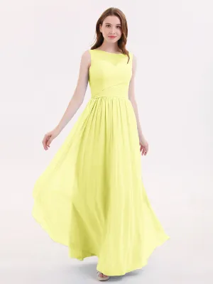 Long Chiffon Gowns with Illusion Neckline-Daffodil