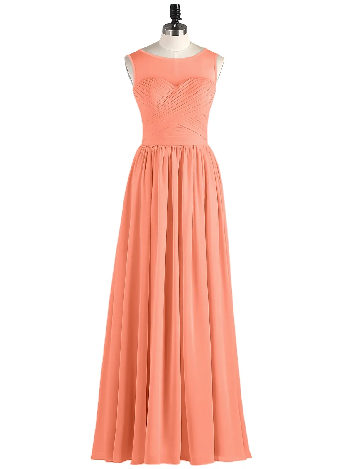 Long Chiffon Gowns with Illusion Neckline-Sunset