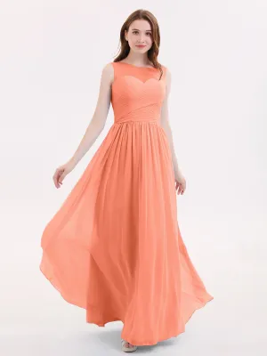 Long Chiffon Gowns with Illusion Neckline-Sunset