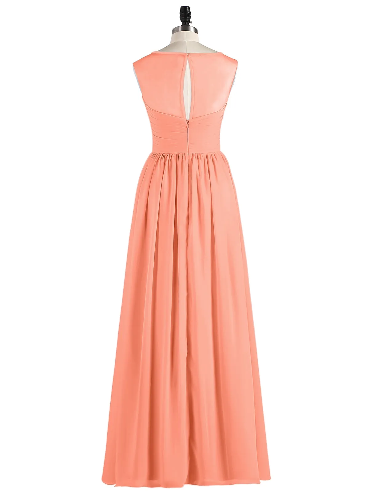 Long Chiffon Gowns with Illusion Neckline-Sunset