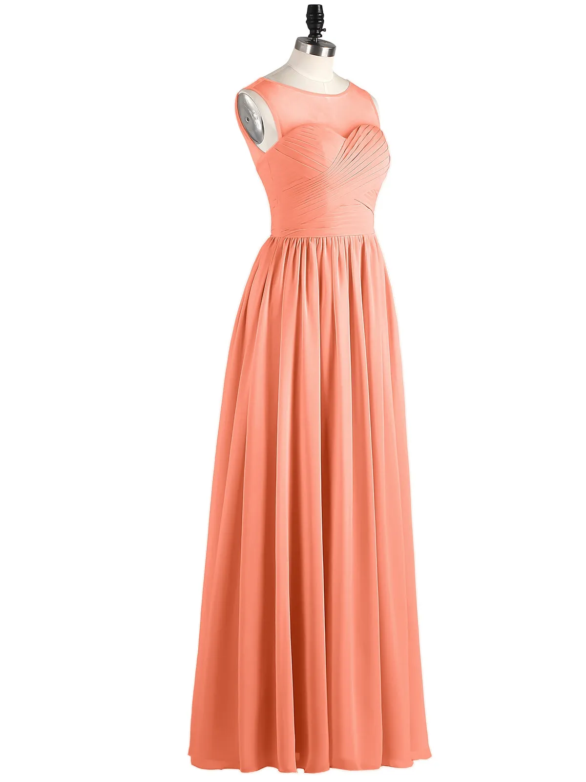 Long Chiffon Gowns with Illusion Neckline-Sunset