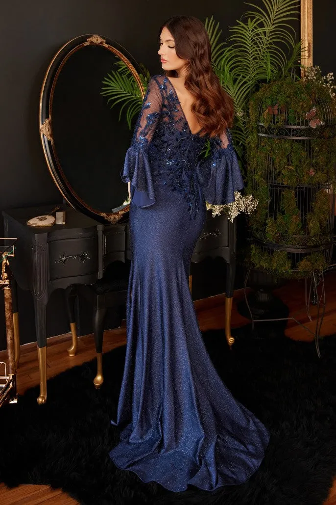 Love Bomb | Long Bell Sleeve Lace & Satin Gown | LaDivine 9247