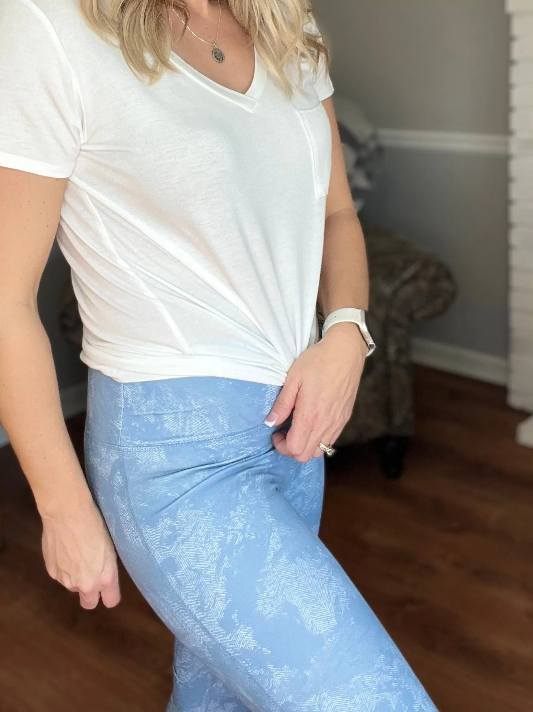 Marbled High Waist Leggings,  Blue Marble