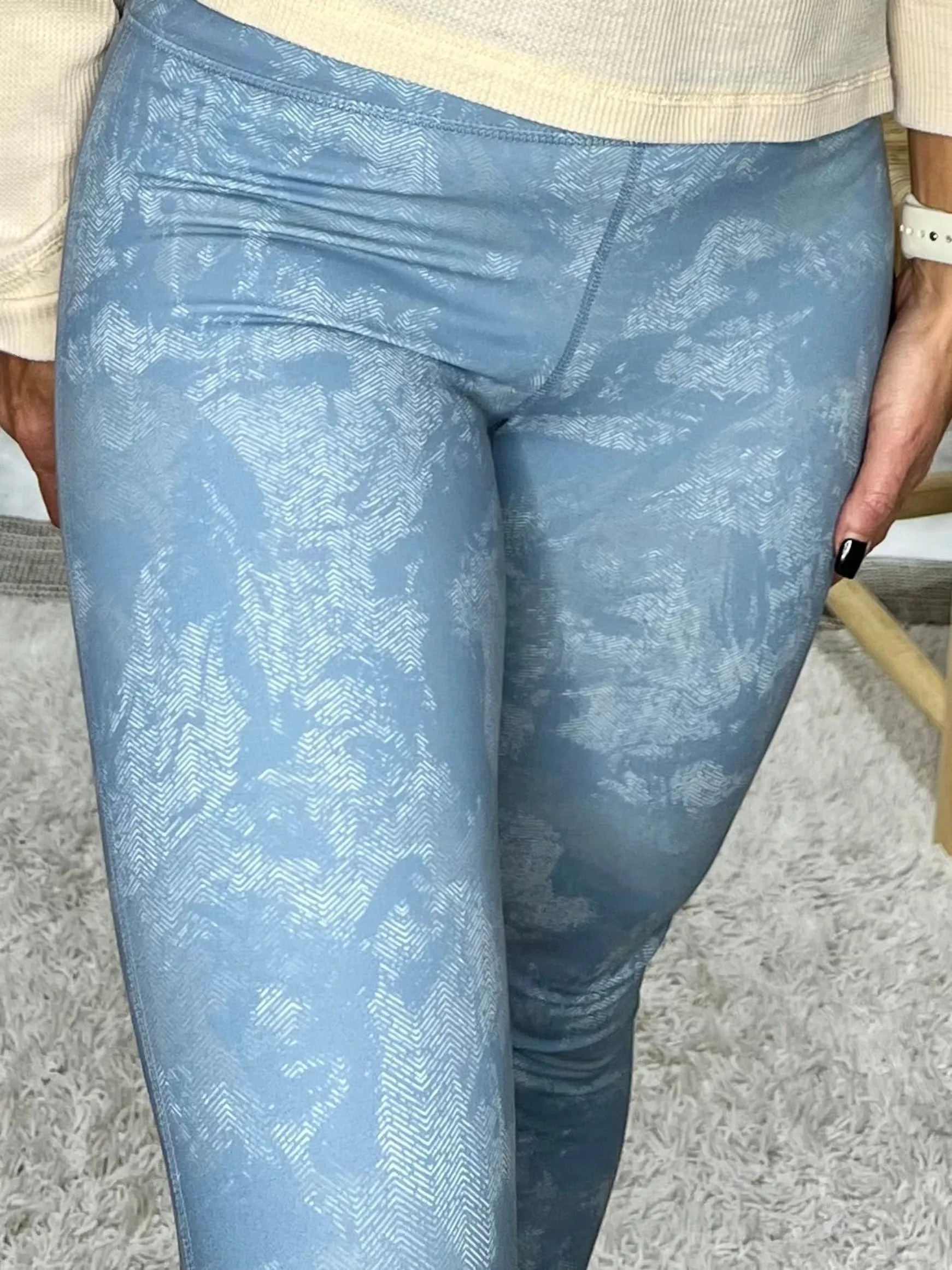 Marbled High Waist Leggings,  Blue Marble