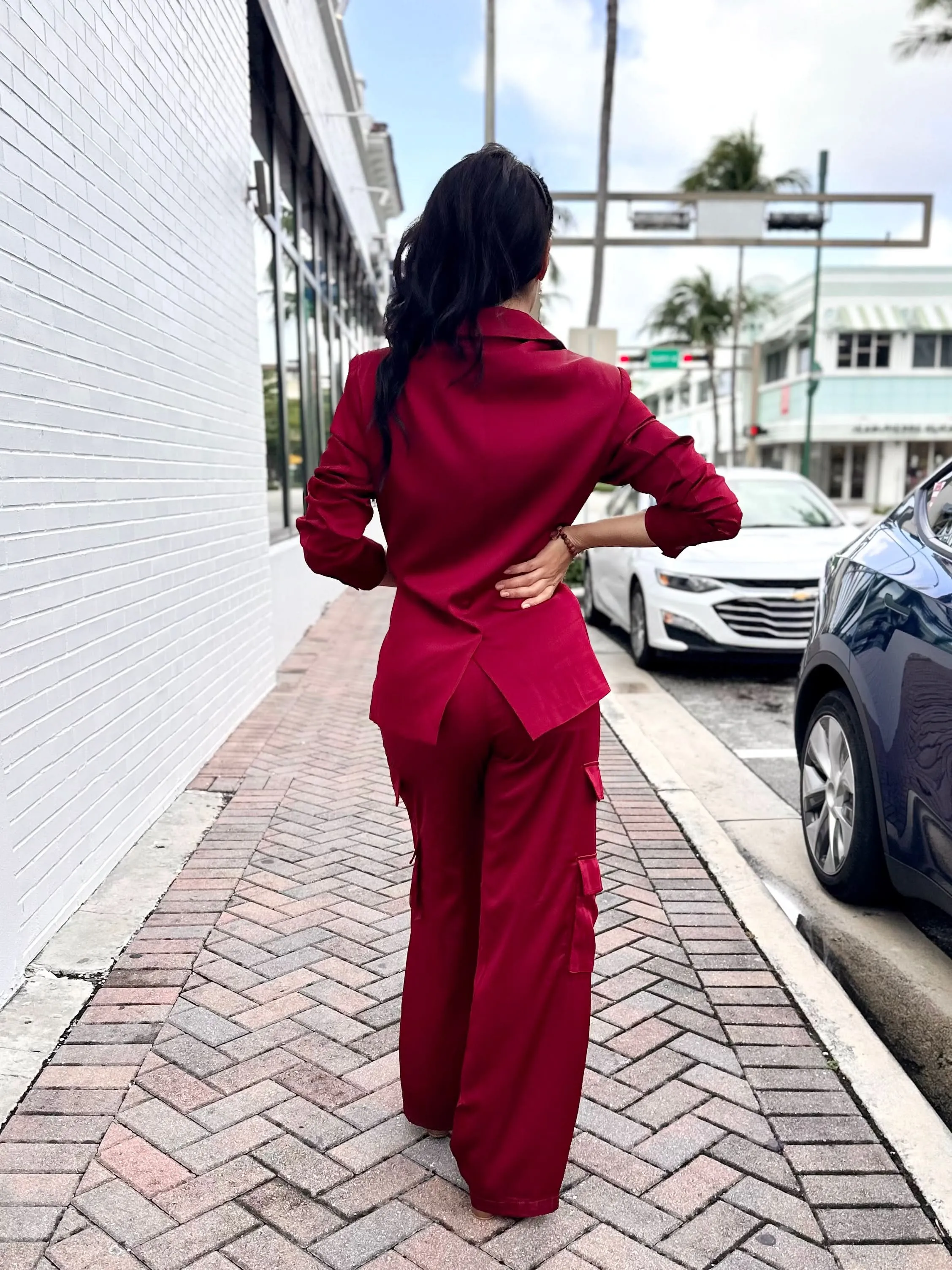 Maroon Satin-Feel Blazer