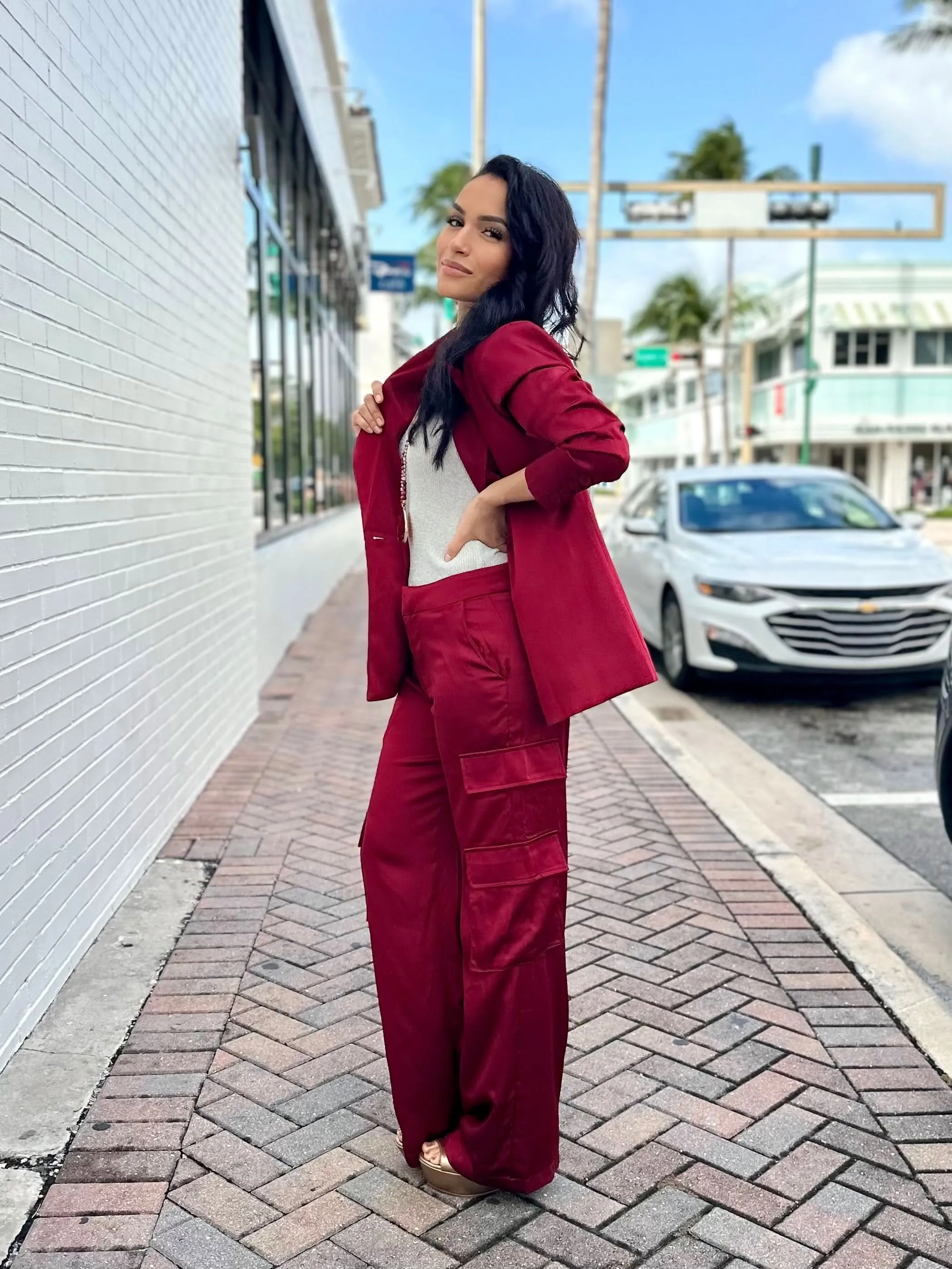 Maroon Satin-Feel Blazer