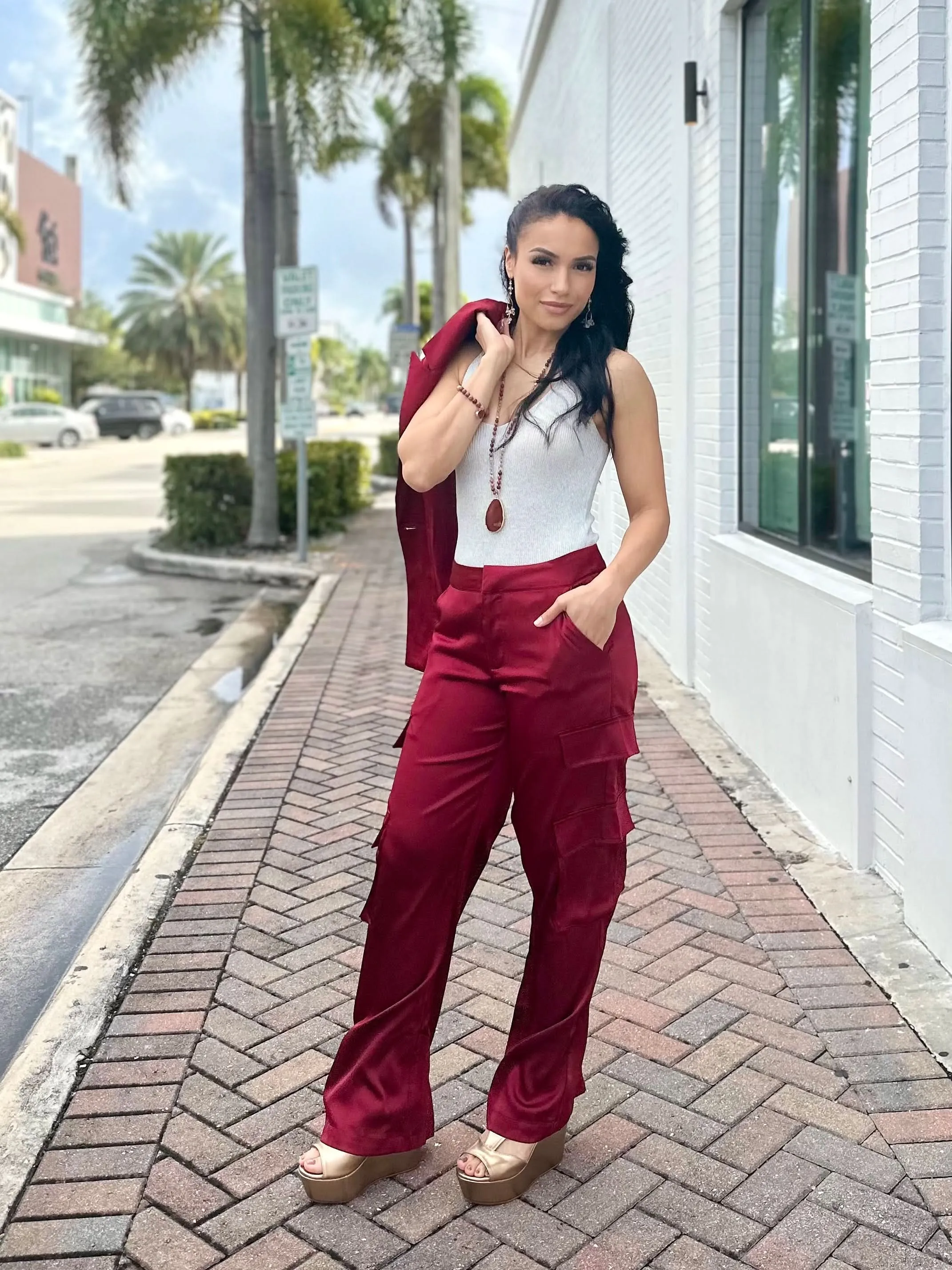 Maroon Satin-Feel Blazer