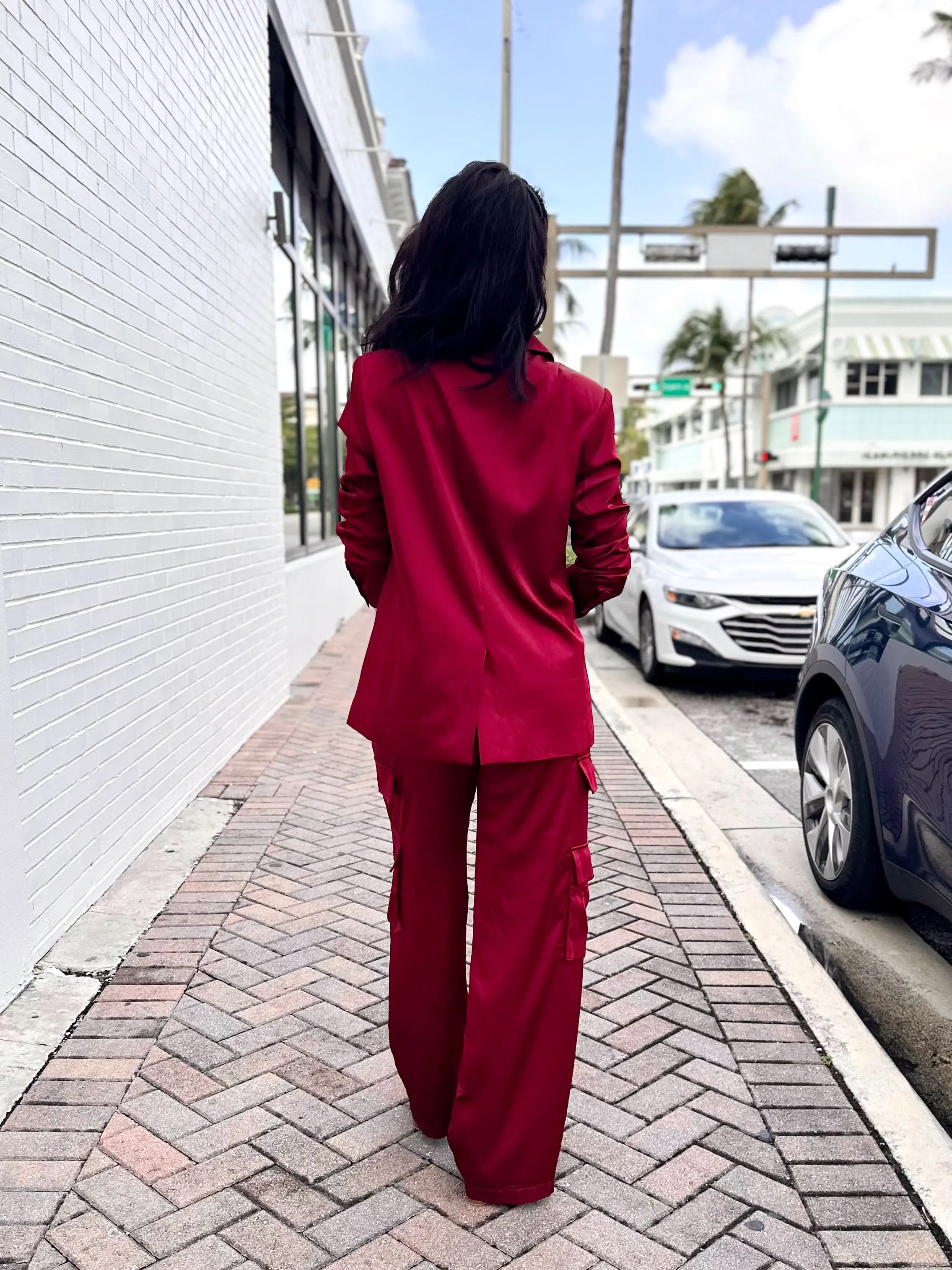 Maroon Satin-Feel Blazer